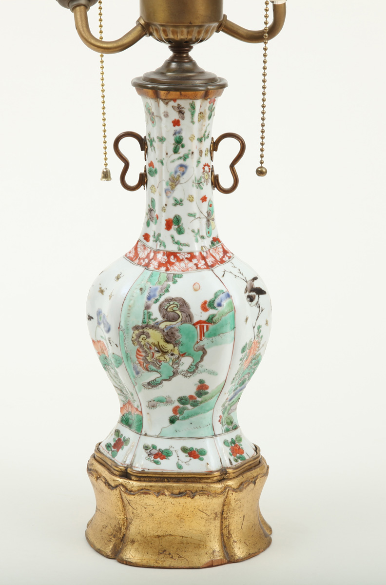 Appraisal: GILT-METAL MOUNTED CHINESE FAMILLE VERTE PORCELAIN BOTTLE MOUNTED AS A