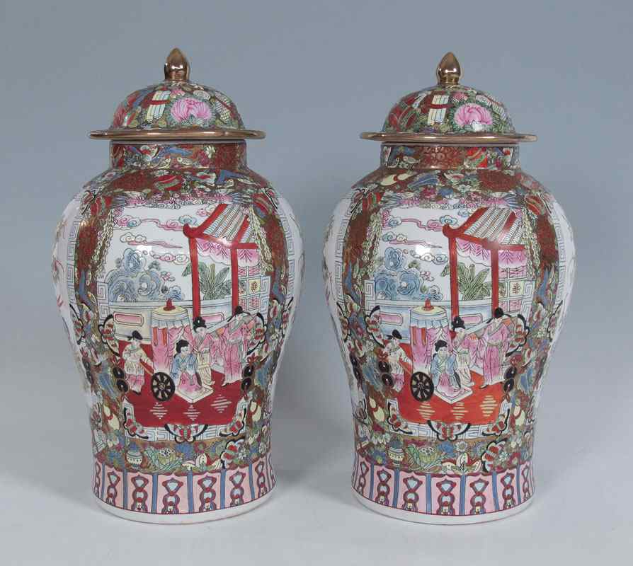 Appraisal: PAIR OF CHINESE ROSE MEDALLION COVERED JARS ''h