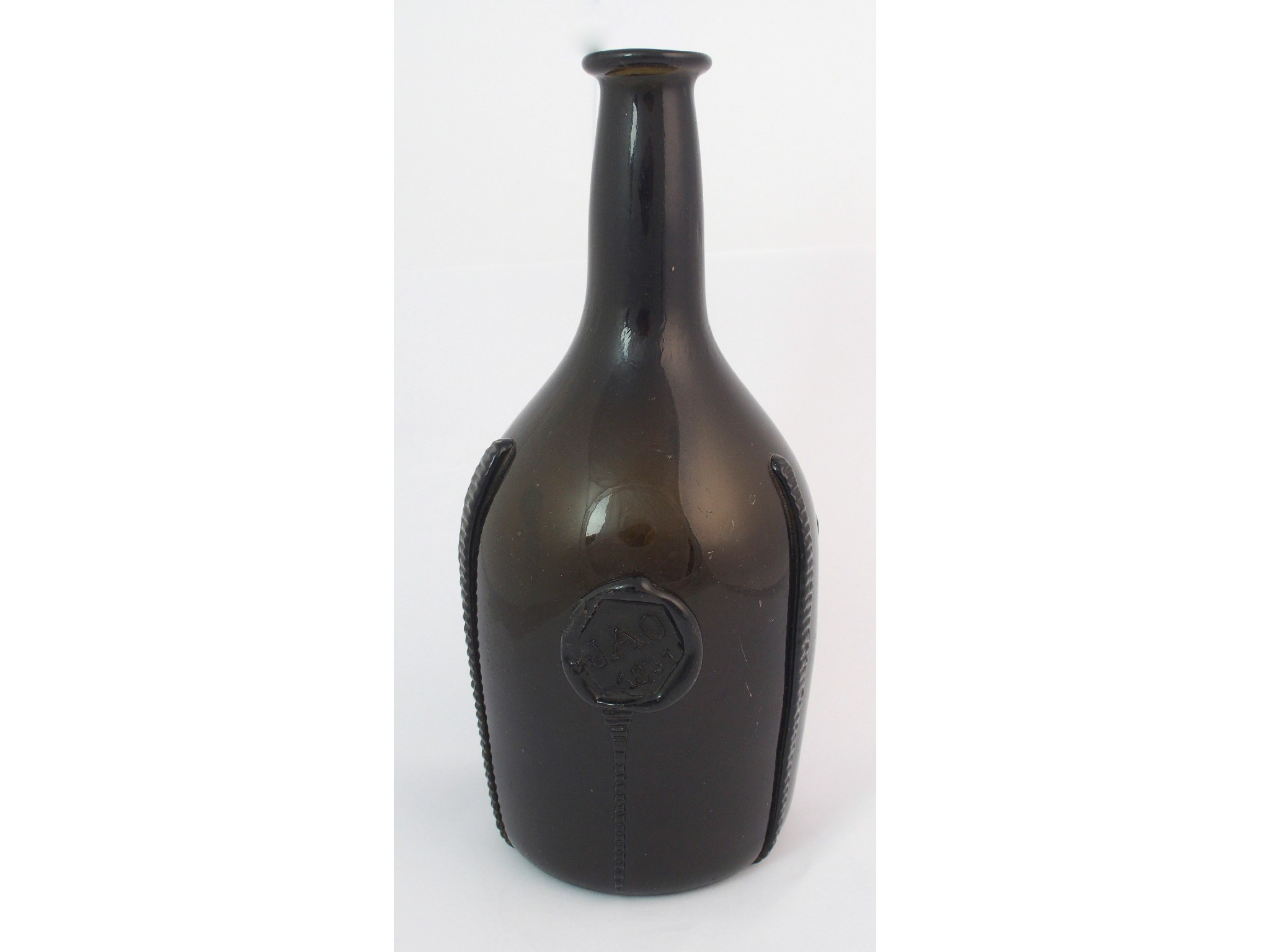 Appraisal: A Scottish Alloa glass applied seal wine bottledated mallett-shaped bottle