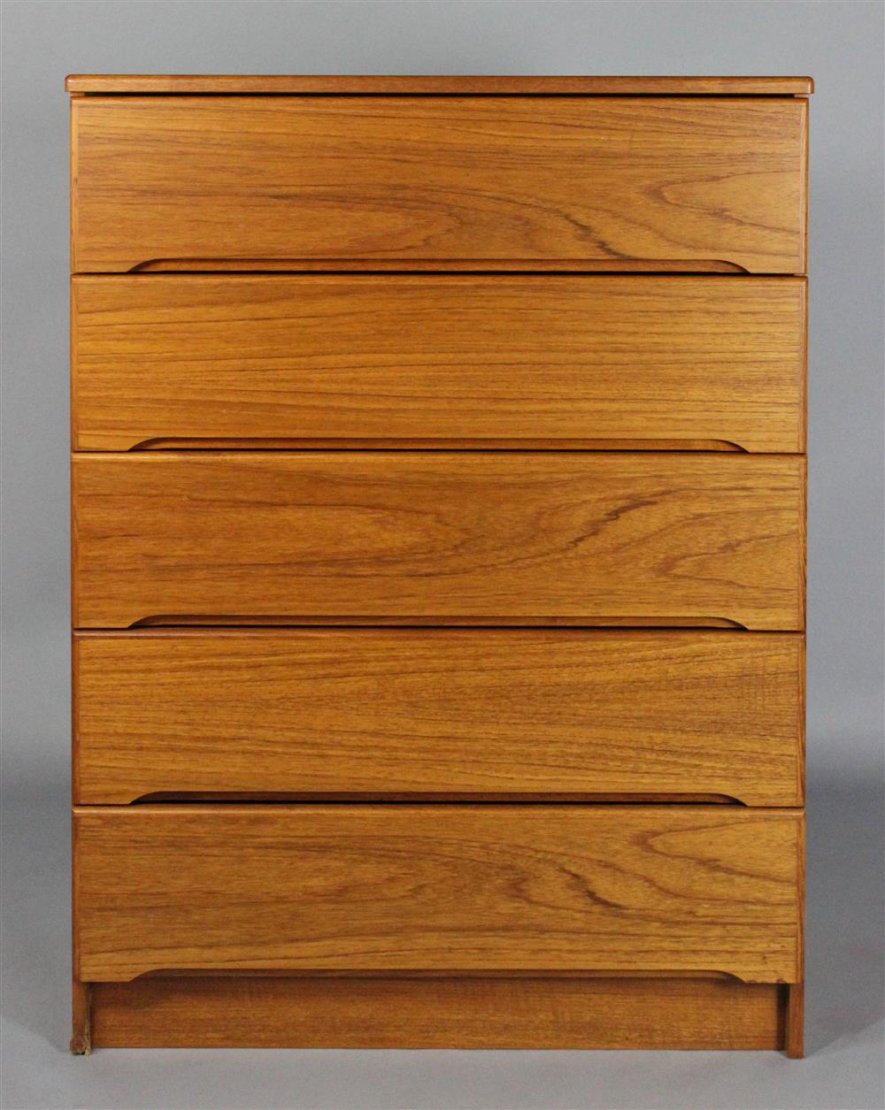 Appraisal: DANISH MODERN TEAK CHEST OF DRAWERS EN SUITE five drawers