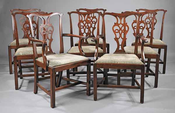 Appraisal: A Set of Eight Chippendale-Style Carved Mahogany Dining Chairs early