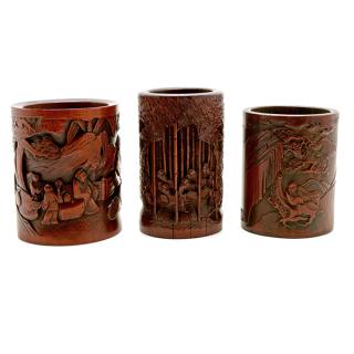 Appraisal: Three Cylindrical Bamboo Brush Pots Late th Early th Century