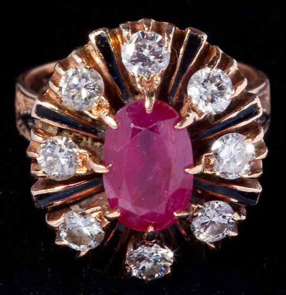 Appraisal: Vintage Ruby Diamond and Enamel Ringcirca s in the Victorian