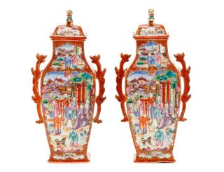 Appraisal: Pair Chinese Export Porcelain Mandarin Vases Chinese likely late th