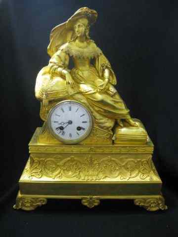 Appraisal: French Victorian Bronze Figural Mantle Clock maiden at top elegant