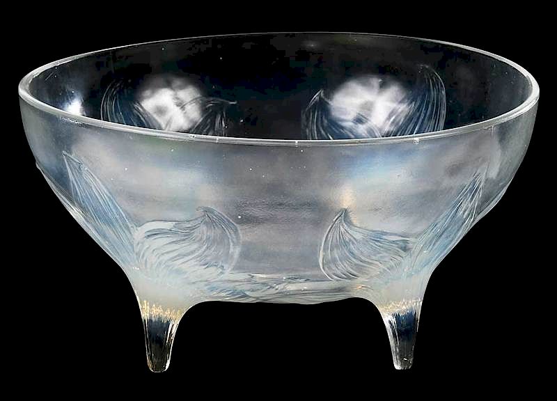 Appraisal: R Lalique Lys Opalescent Footed Bowl model introduced in model