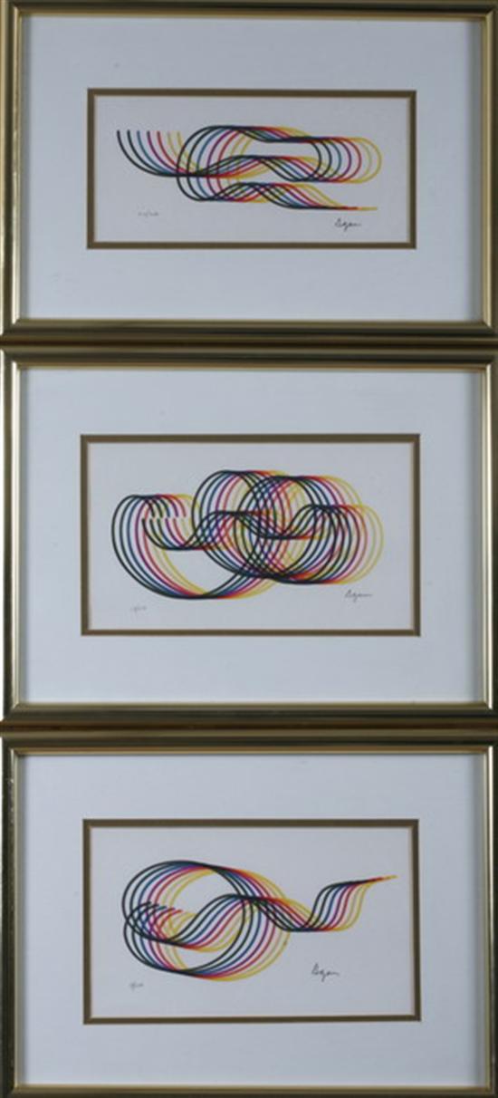 Appraisal: YAACOV AGAM Israeli b RAINBOW COLOR FORMS THREE WORKS each