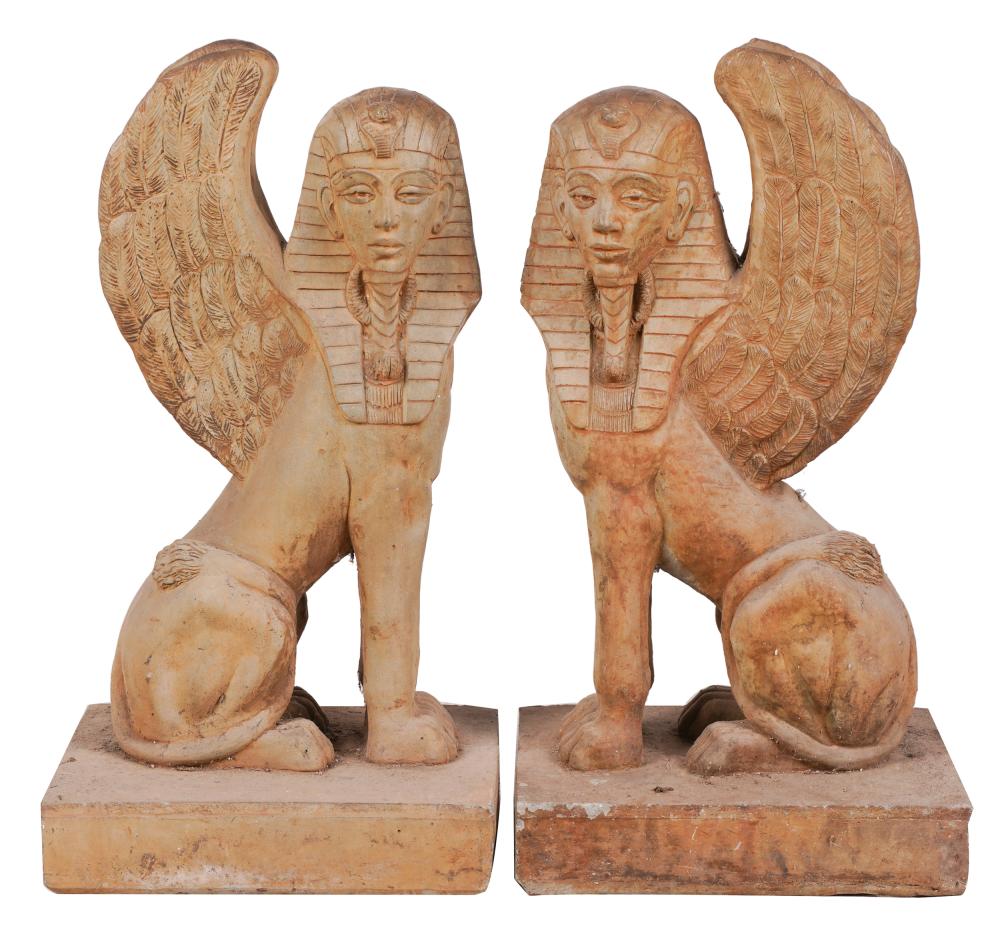 Appraisal: PAIR OF EGYPTIAN STYLE GARDEN FIGURESeach cast cement inches wide