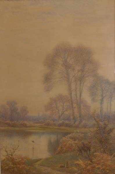 Appraisal: J C FARRAR EUROPEAN LANDSCAPE WITH RABBITS WATERCOLOUR