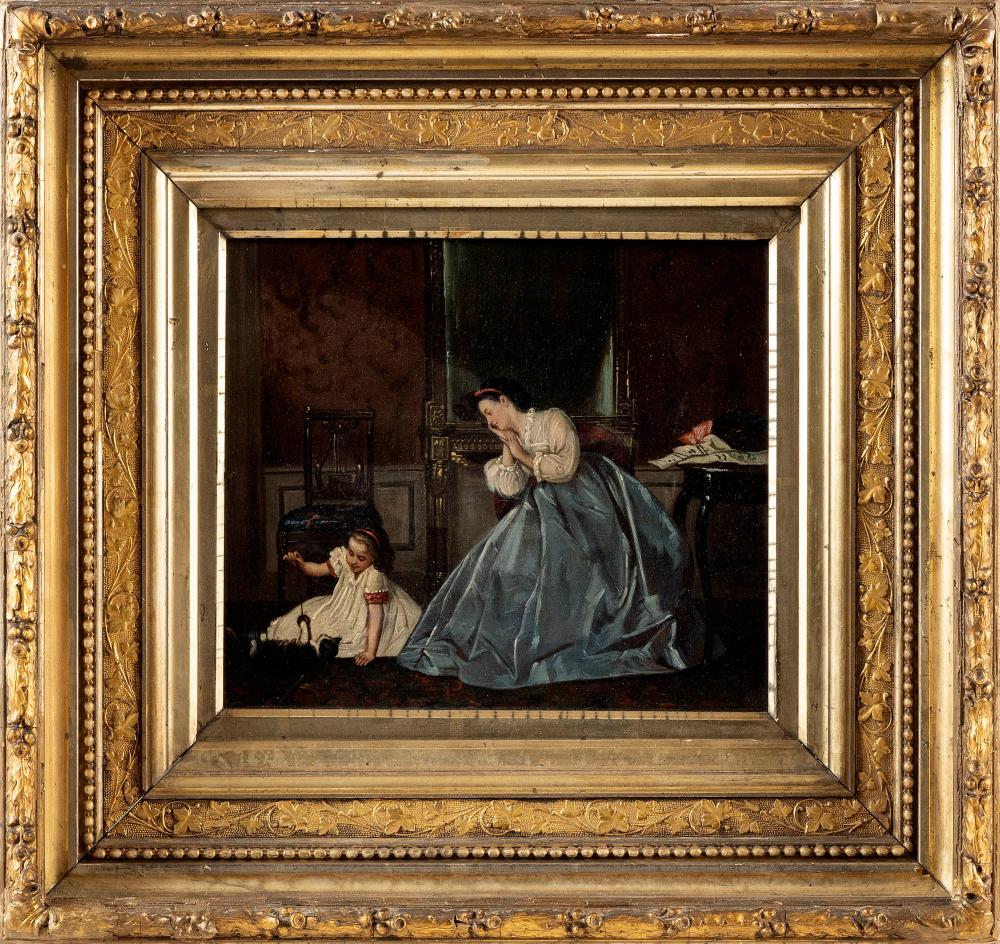 Appraisal: CONTINENTAL SCHOOL TH CENTURY INTERIOR SCENE WITH MOTHER AND DAUGHTER