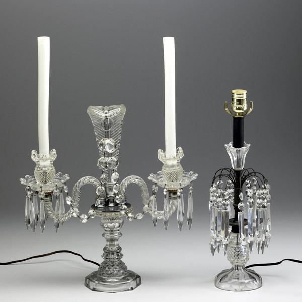 Appraisal: LIGHTING GROUP Four pieces include pair of cut glass candelabra