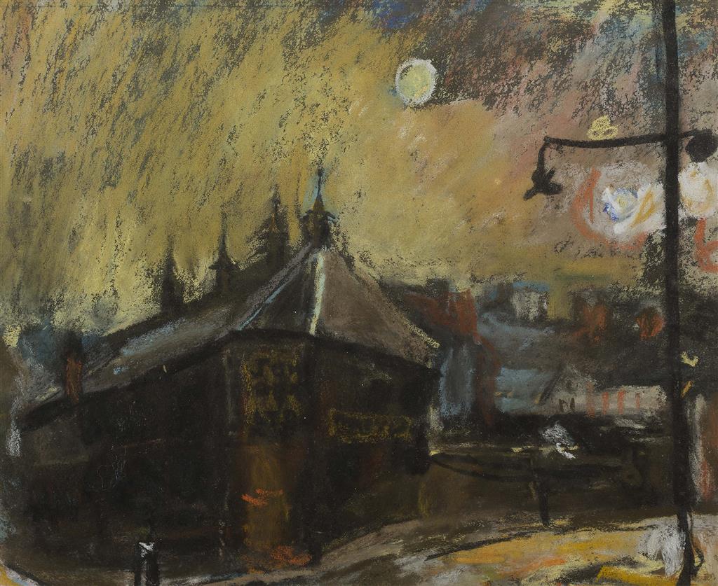 Appraisal: ANGUS NEIL SCOTTISH - BUILDING AND LAMPOST Pastel cm x