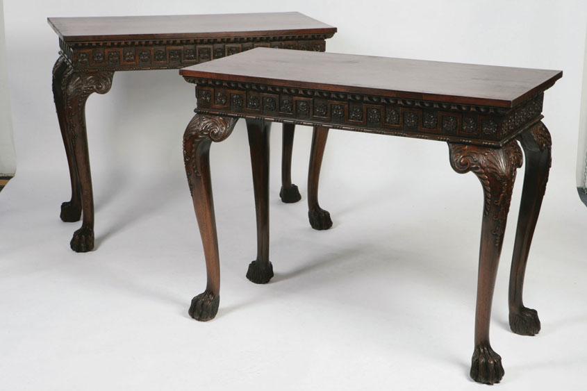 Appraisal: A PAIR OF GEORGE II STYLE MAHOGANY SIDE TABLES each