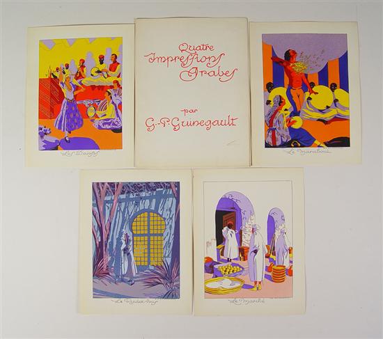 Appraisal: Four French Silk Screen Prints by G P Guinegault Early