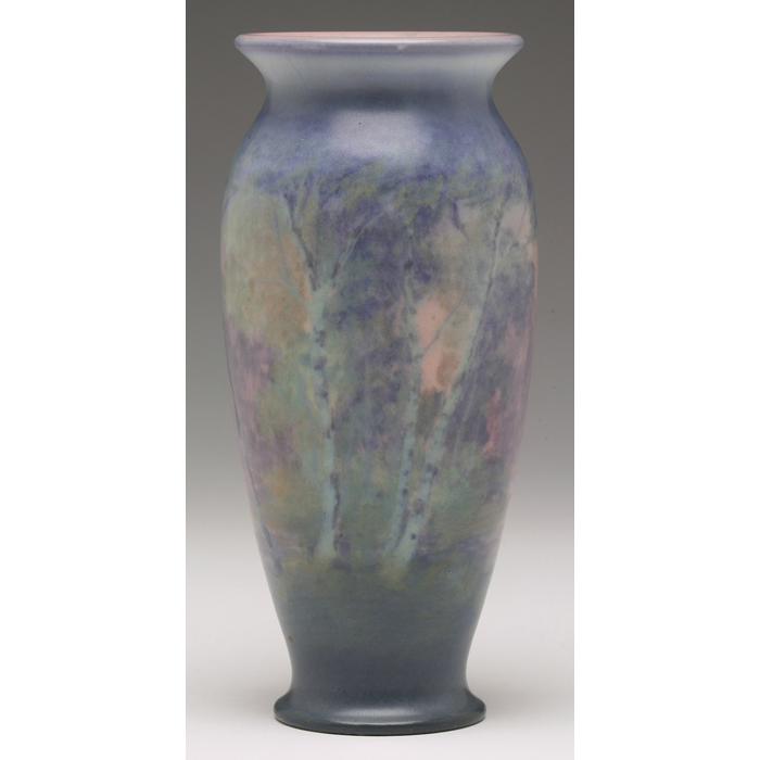 Appraisal: Unusual Rookwood vase scenic Vellum with numerous well executed birch