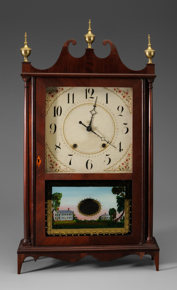 Appraisal: Eli Terry Pillar-and-Scroll Mantle Clock Plymouth Connecticut th century painted