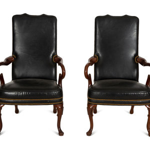 Appraisal: A Pair of George II Style Mahogany Open Armchairs th