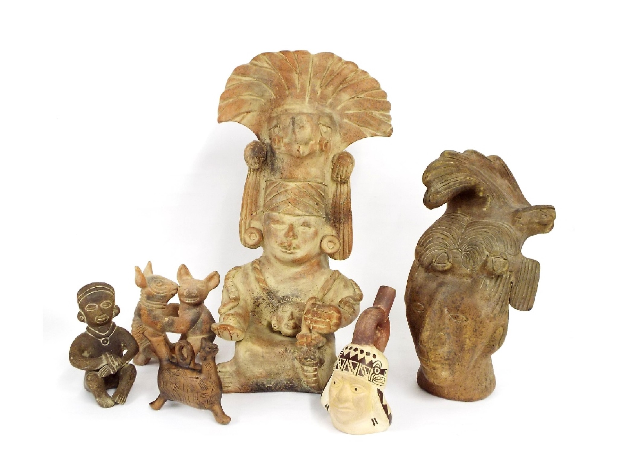 Appraisal: Collection of six antiquity South American pieces the largest in