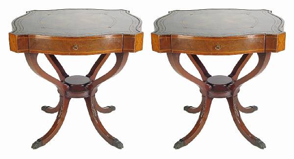 Appraisal: A pair of Georgian style leather topped end tables height