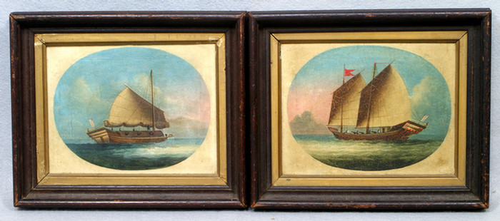 Appraisal: Pair of China Trade oil on canvas depicting two junks