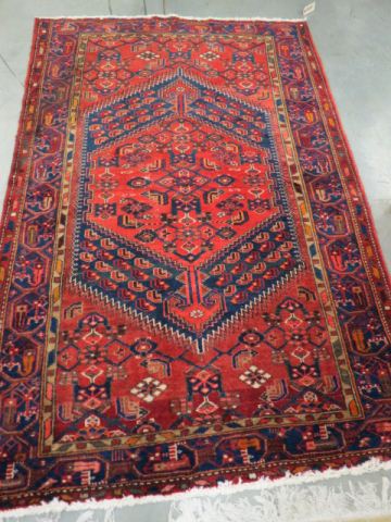 Appraisal: Hamadan Persian Handmade Rug fancy geometrics rich colors ' x