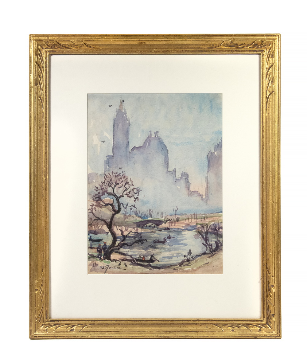 Appraisal: FREDERICK KNECHT DETWILLER NY - Central Park watercolor on paper