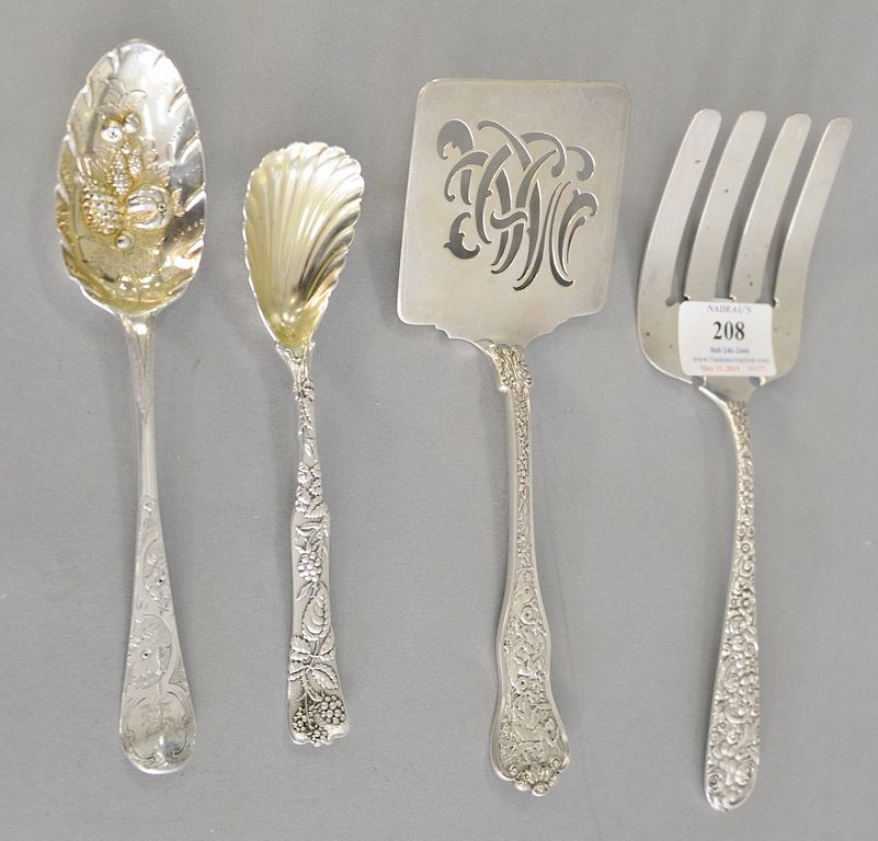 Appraisal: Four piece sterling serving pieces to include Tiffany shell spoon