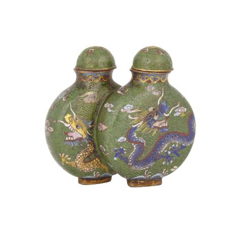 Appraisal: A Cloisonn Double Snuff Bottle th Century Finely decorated on