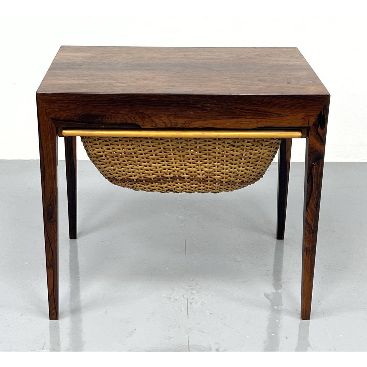 Appraisal: Danish Modern Rosewood Sewing Stand Side Table Tapered legs Dimensions