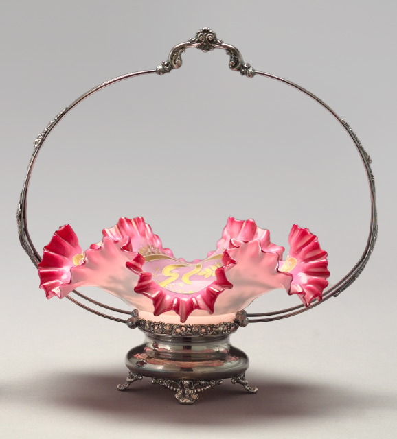 Appraisal: Rose Glass and Silverplate Bride's Basket fourth quarter th century