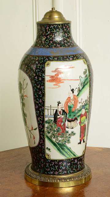 Appraisal: AN OLD CHINESE FAMILLE NOIR VASE of baluster form and