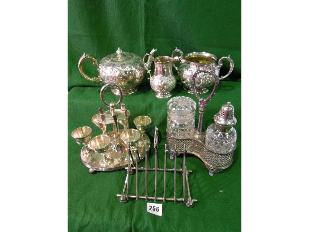 Appraisal: A collection of plated wares including a three piece tea