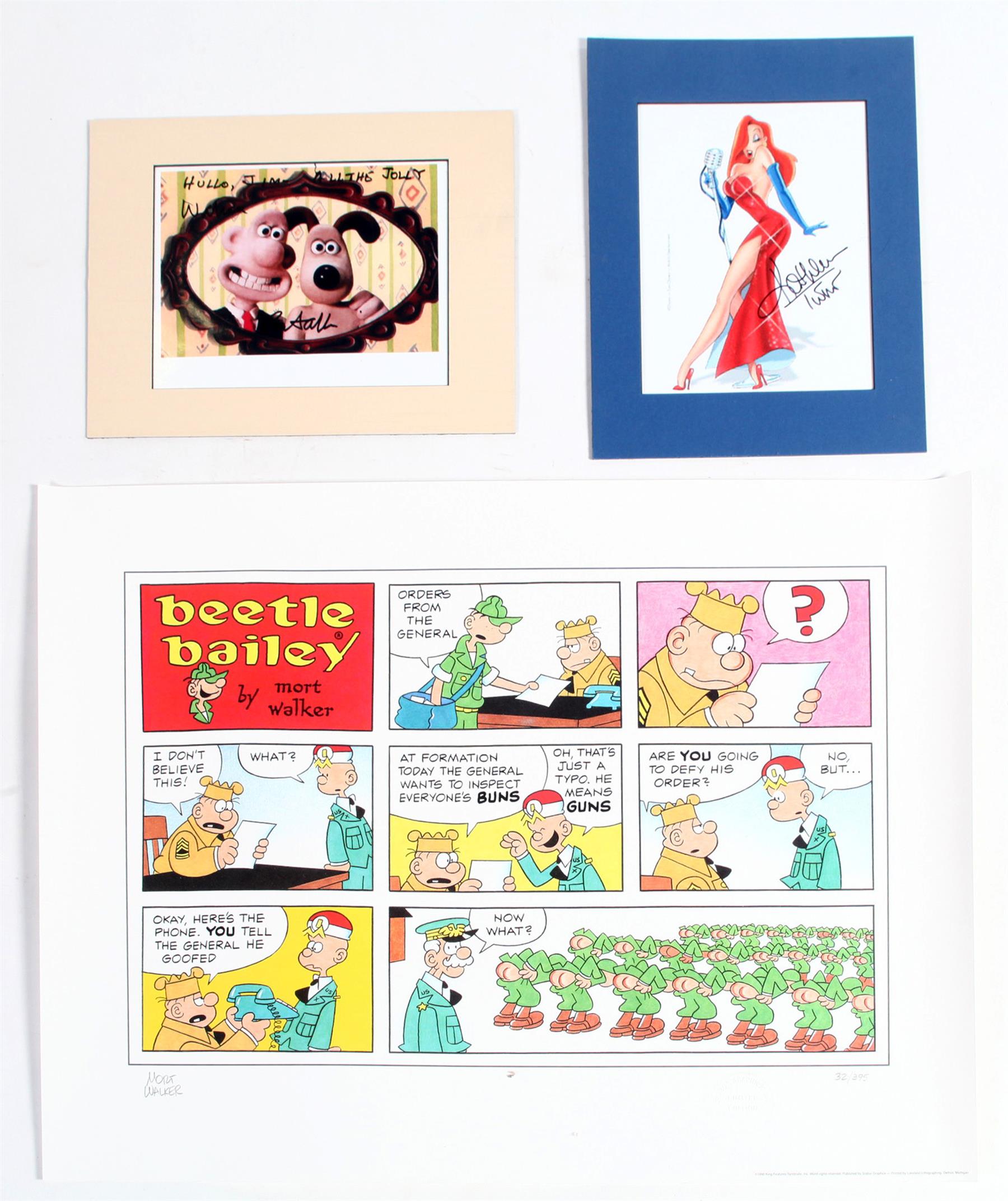 Appraisal: THREE ARTIST SIGNED PRINTS Beetle Bailey lithograph penciled Mort Walker