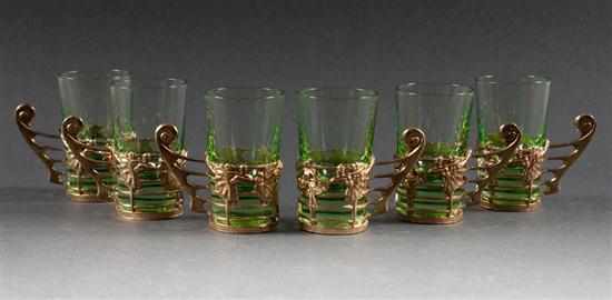 Appraisal: Set of six Continental gilt-metal and glass cordials in fitted