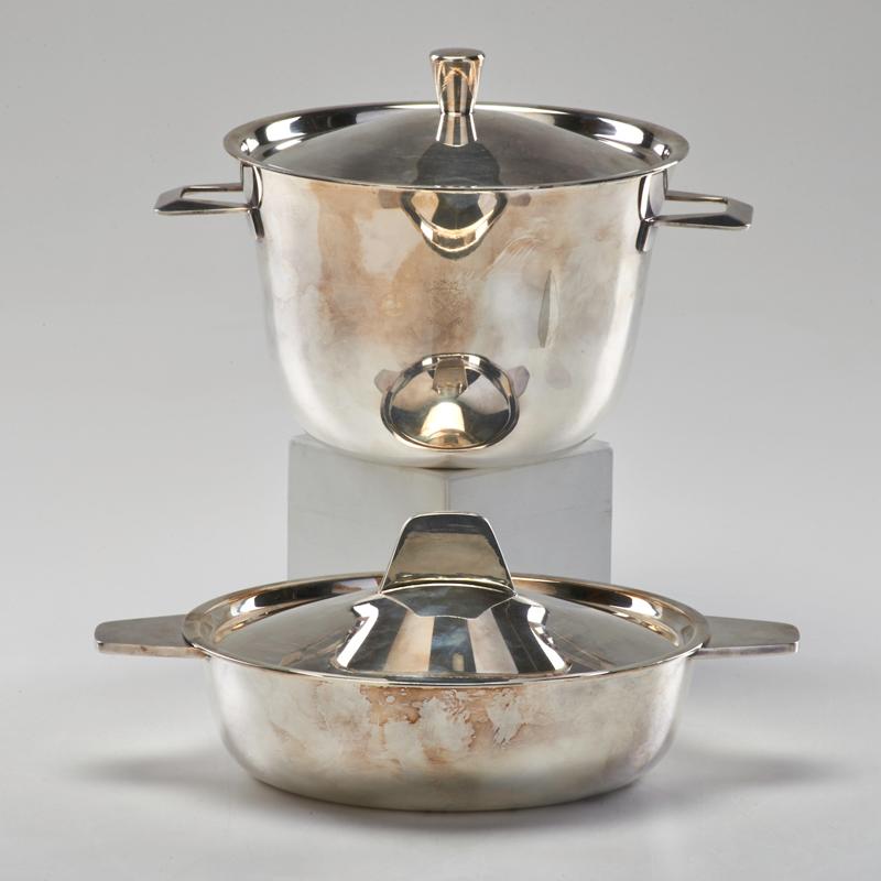 Appraisal: GIO PONTI KRUPP BERNDORF Two lidded casseroles Austria s Silver