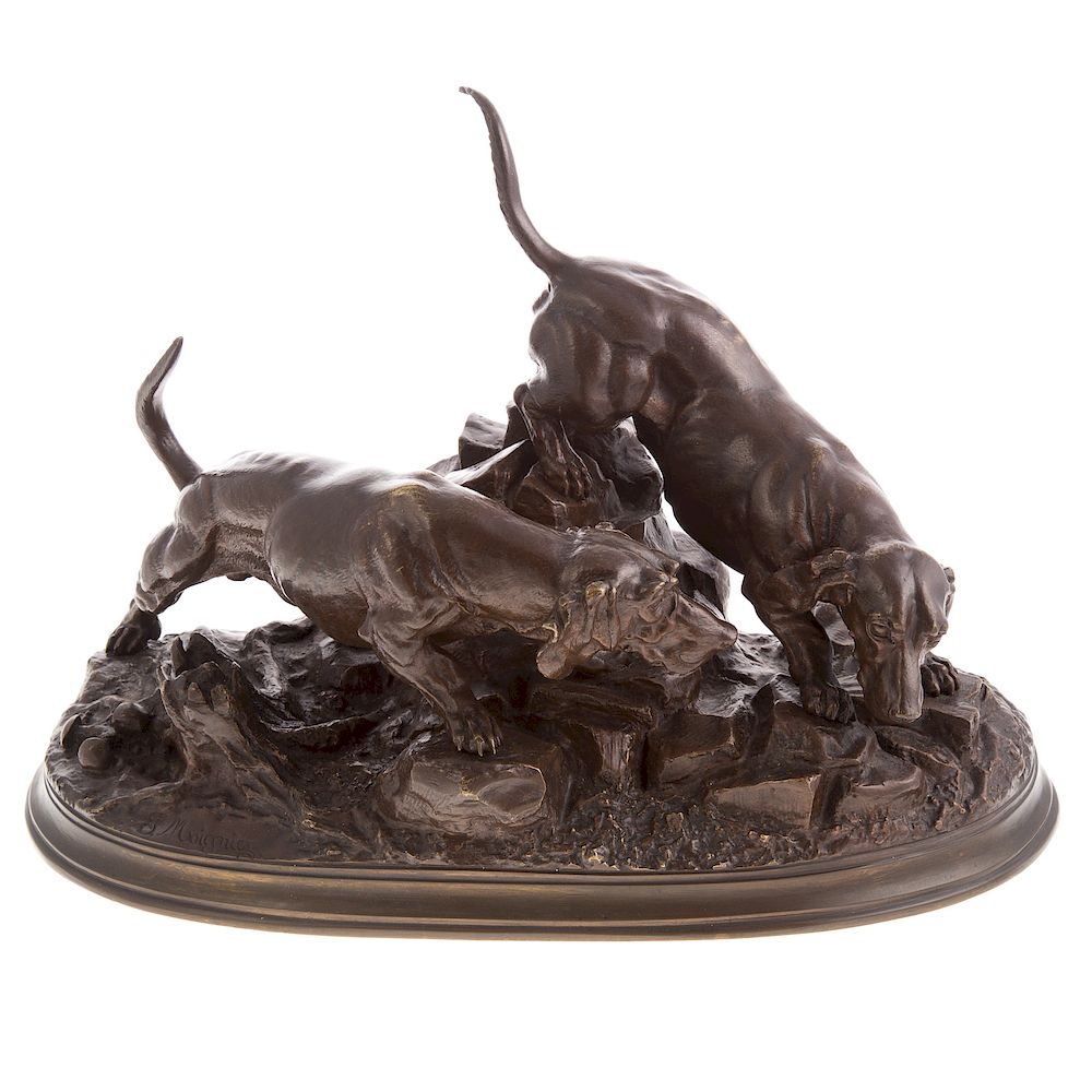 Appraisal: After Jules Moigniez Two Hounds on Scent Bronze group of