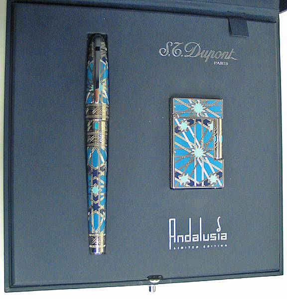 Appraisal: DUPONT Platinum Turquoise and Lacquer Andalusia Fountain Pen and Lighter