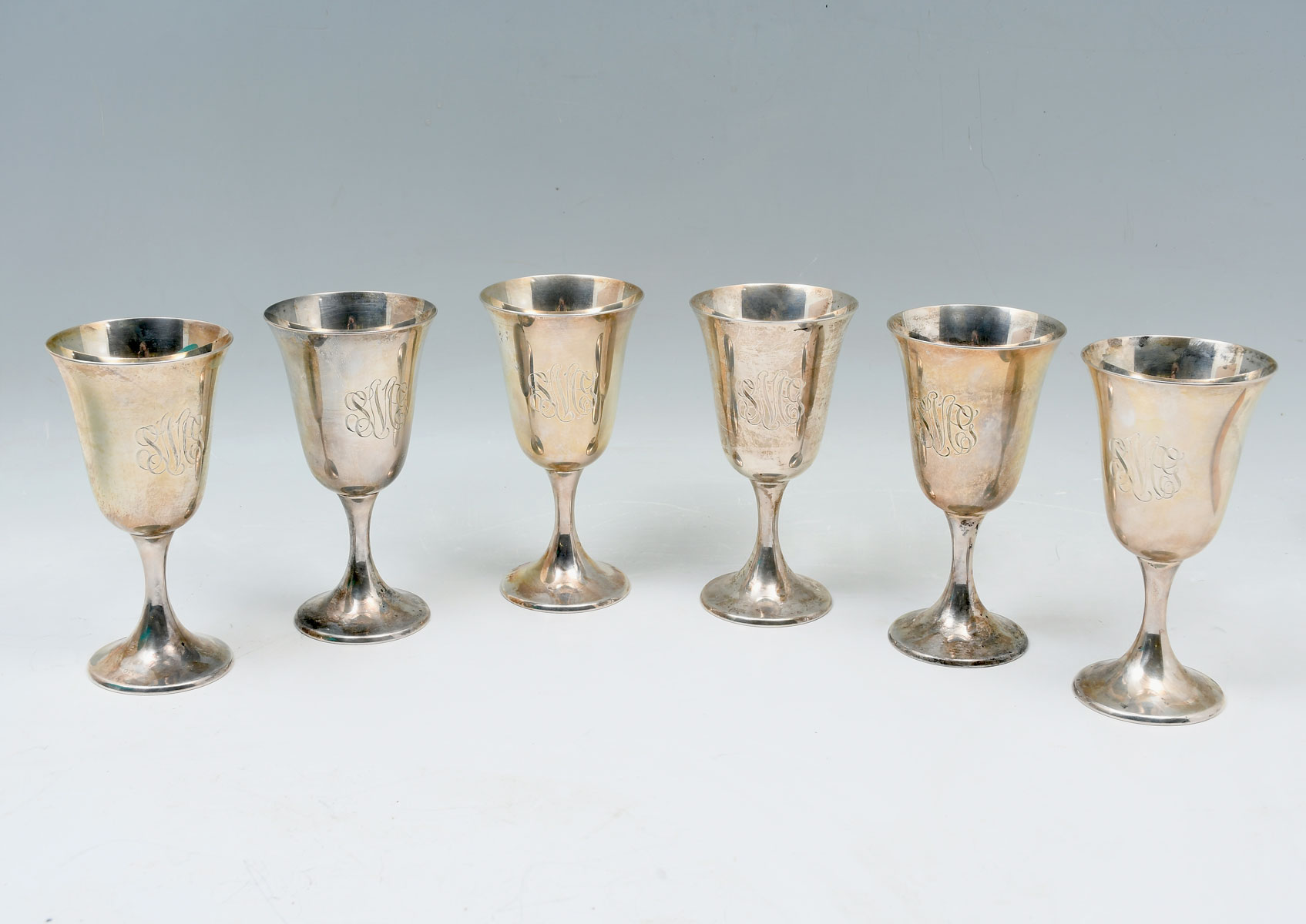 Appraisal: PC GORHAM STERLING SILVER GOBLETS Approx Troy ounces Monogrammed Approx