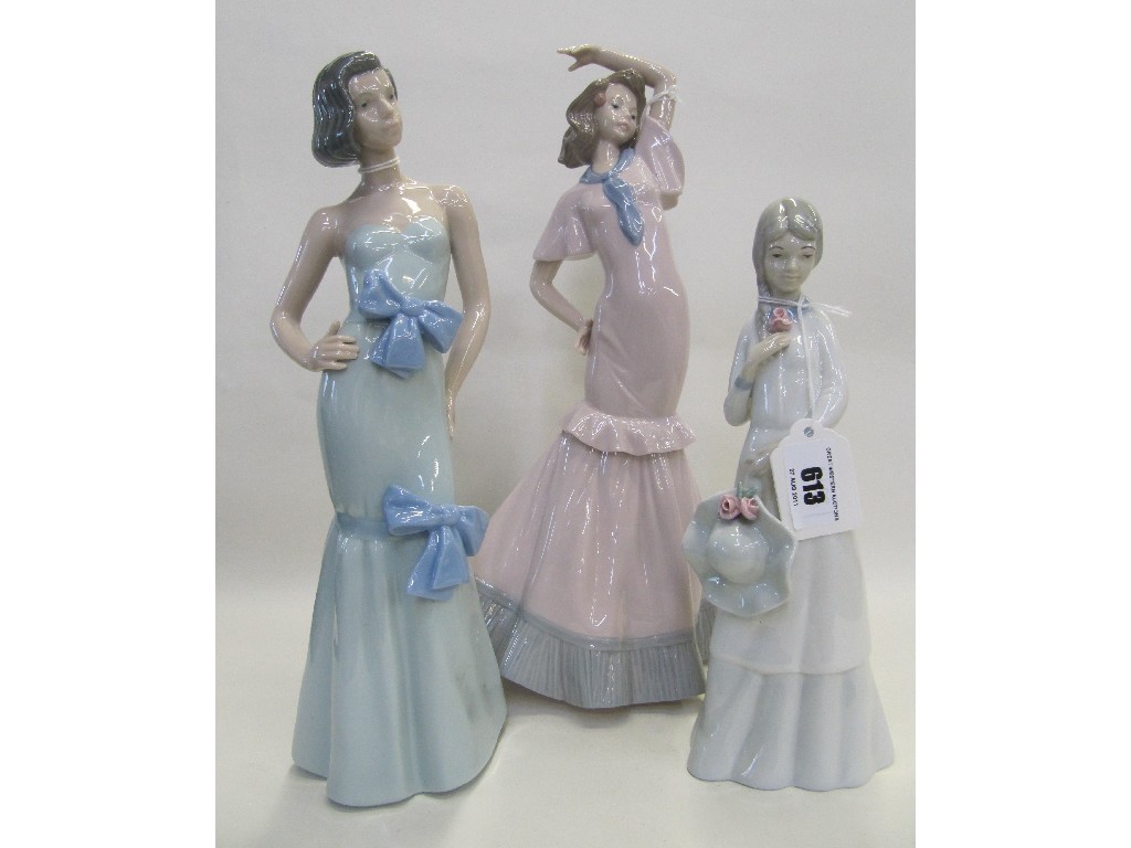 Appraisal: Two Nao figures of girls and another Spanish figure