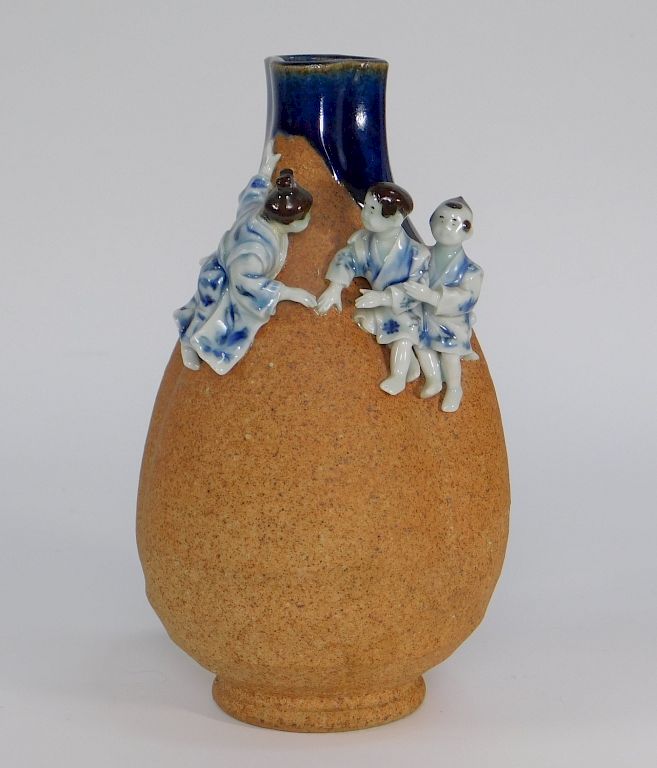 Appraisal: Japanese Sumida Gawa Pottery Bottle Vase Japan th Century Pear