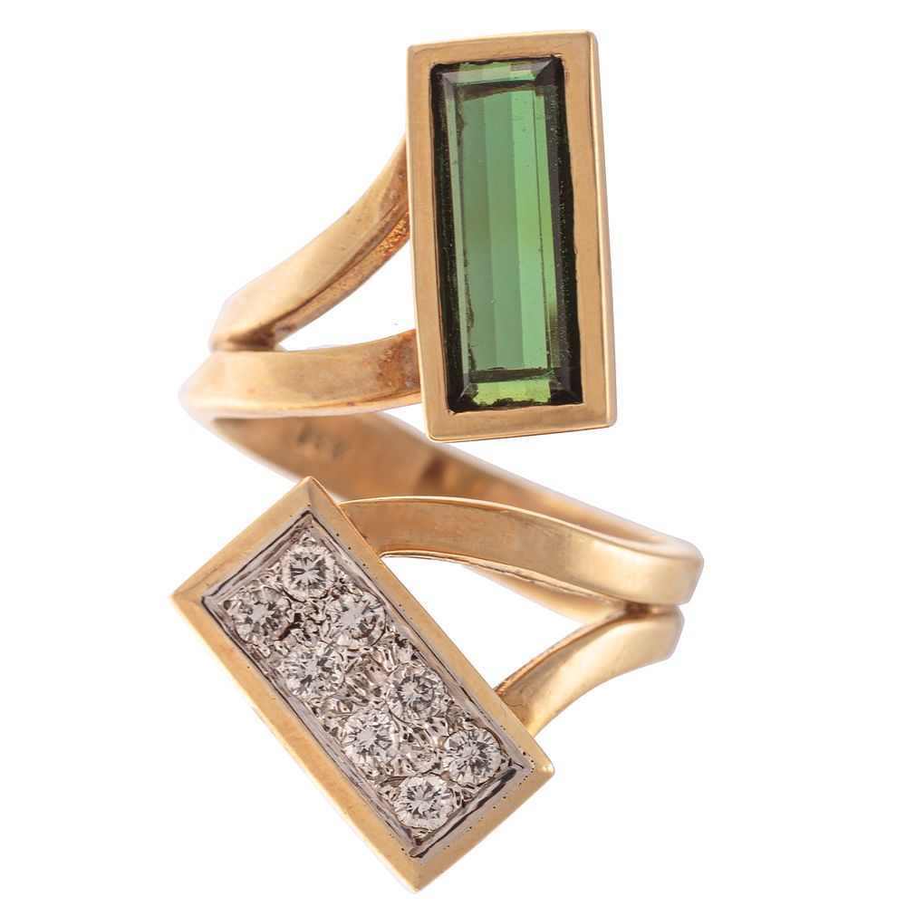 Appraisal: A Diamond Tourmaline Rectangular Bypass Ring K yellow gold featuring