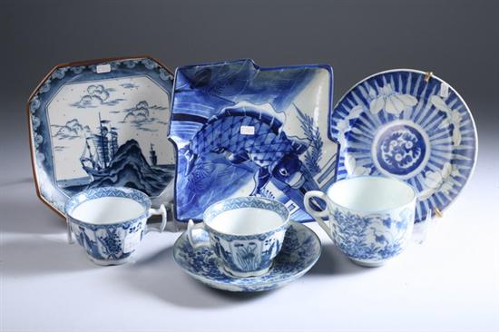 Appraisal: SEVEN PIECES JAPANESE BLUE AND WHITE PORCELAIN Three dishes of