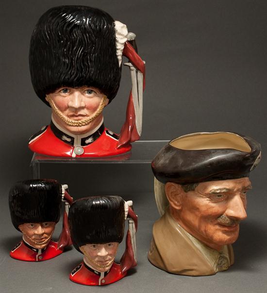 Appraisal: Four Royal Doulton china character jugs The Guardsman D in