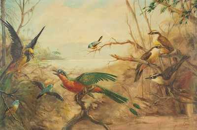 Appraisal: Renato Cataldi Brazilian th Century Exotic birds Oil on canvas