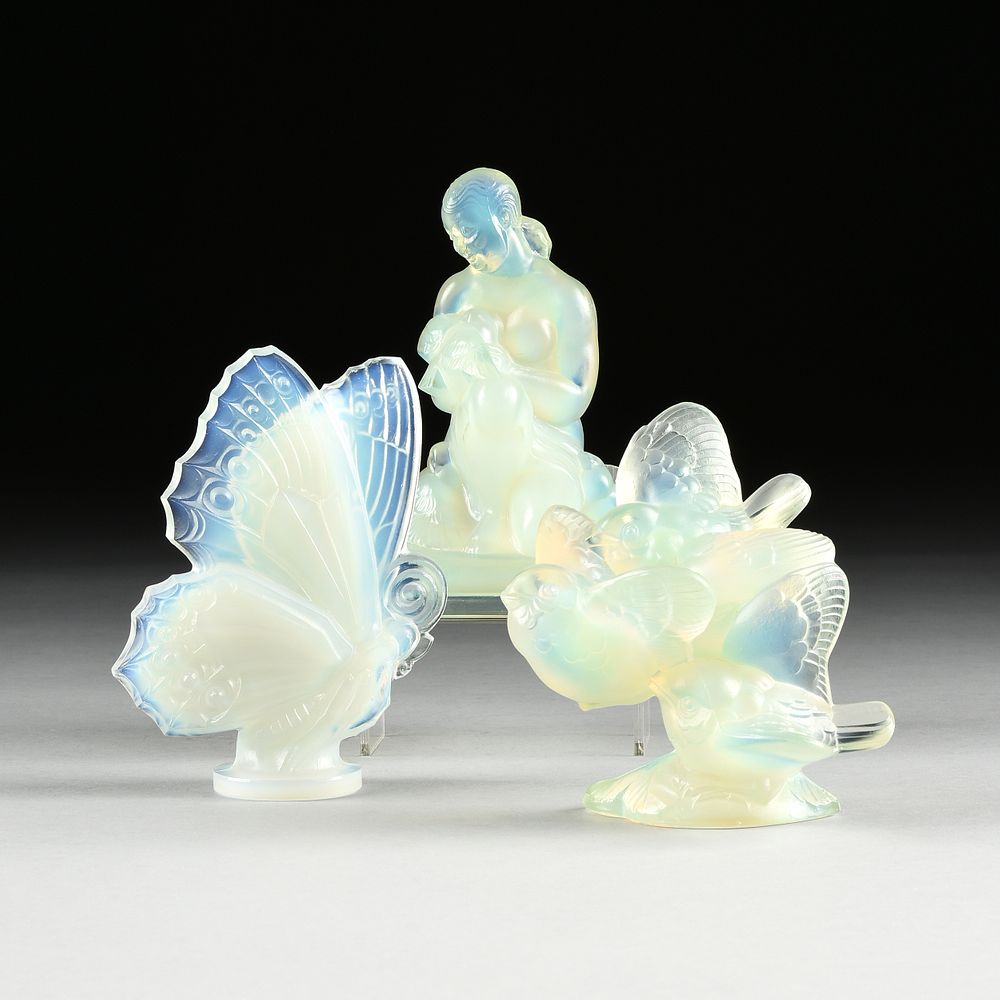 Appraisal: A GROUP OF THREE SABINO GLASS SCULPTURES FRENCH TH CENTURY