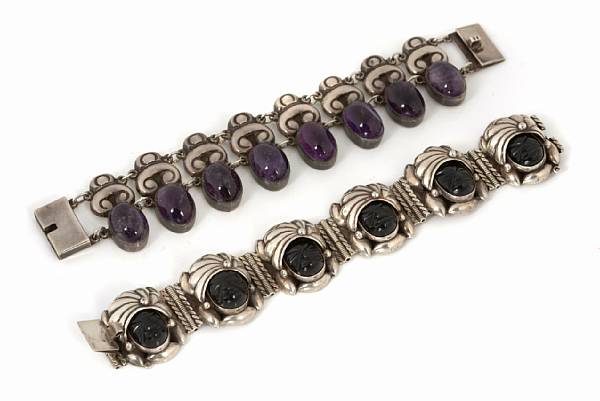 Appraisal: A collection of silver and stone jewelry including two bracelets