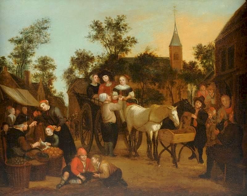 Appraisal: SCHOOL OF CONSTABLE British th Century A PAINTING Market Scene