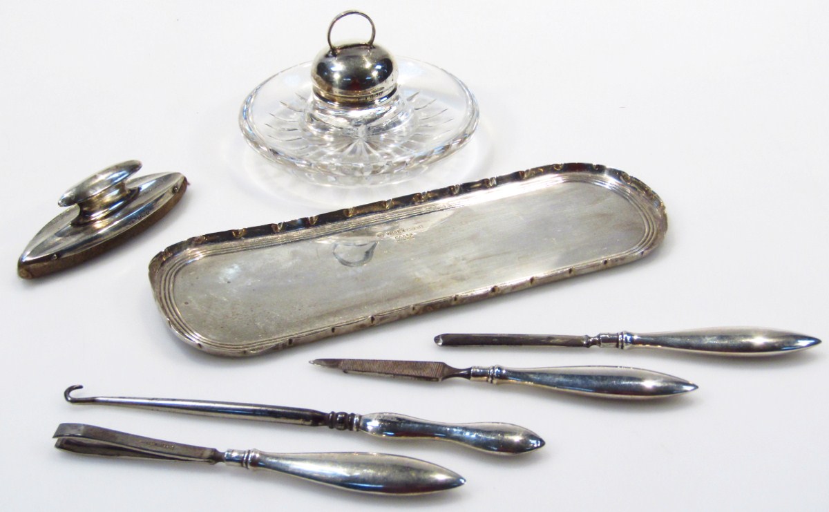 Appraisal: A Carrs silver oblong pen tray Sheffield and various silver