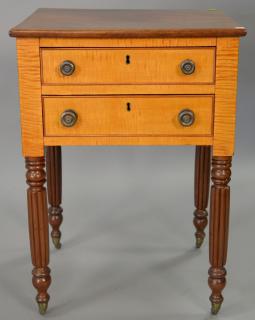 Appraisal: Sheraton and tiger maple two drawer stand on fluted and