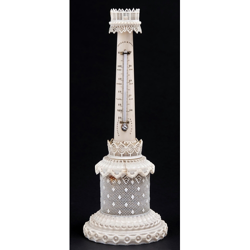 Appraisal: A Victorian turned ivory pillar thermometer with pierced galleries and